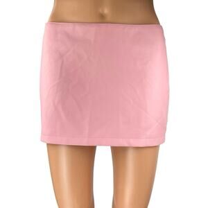 NEW Edikted Pink Low Waist Zip Faux Leather Vegan Straight Mini Skirt Size S